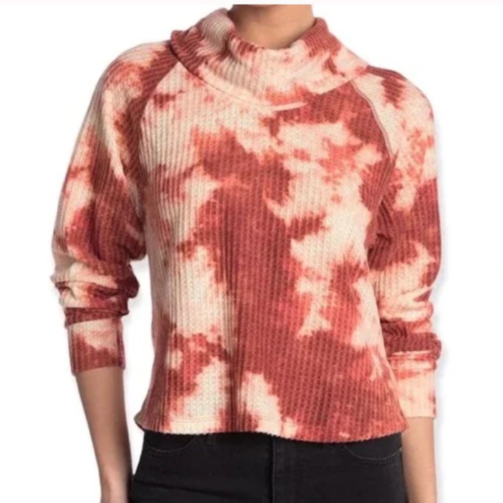 Nordstrom Abound Tie-Dye‎ Funnel Neck Thermal Top In Rust NWT Size Medium